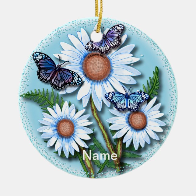 Papillon bleu marguerite ornement (Devant)