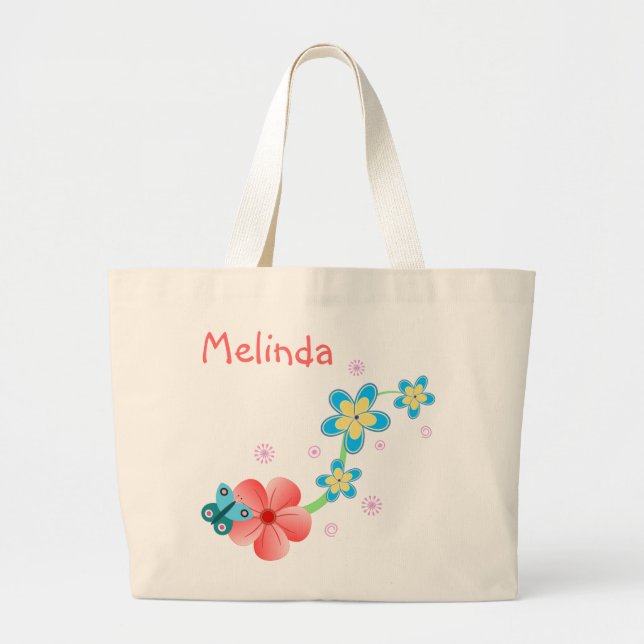 Papillon bleu rose Floral Grand Sac fourre-tout (Devant)