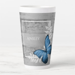 Papillon bleu Rustique Latte Mug personnalisé