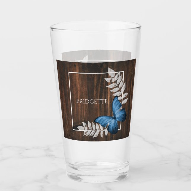 Papillon bleu rustique Verre personnalisé (Devant)
