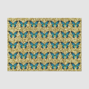 Papillon bleu sur le papier de soie de soie de