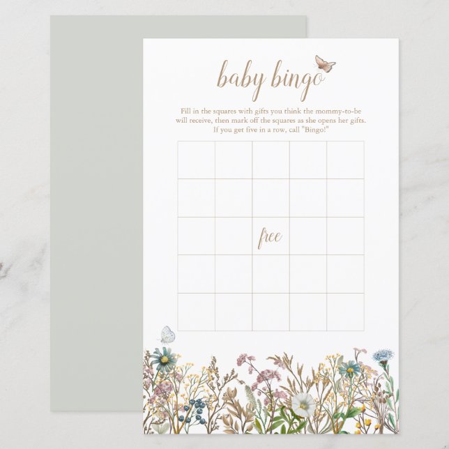 Papillon Boho Baby Bingo Carte de jeu (Devant / Derrière)