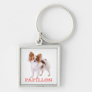 Papillon-Braun- und Weiß-Welpe Schlüsselanhänger