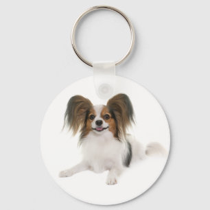Papillon-Braun- und Weiß-Welpenhund Schlüsselanhänger