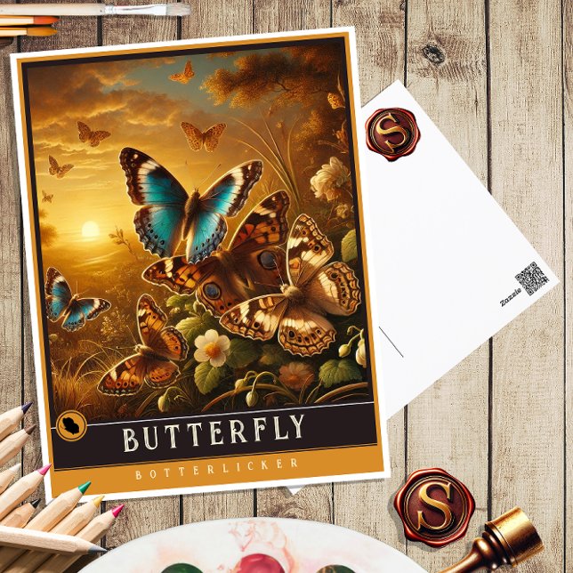 Papillon | Carte postale Famille Vintage Animal (Créateur téléchargé)