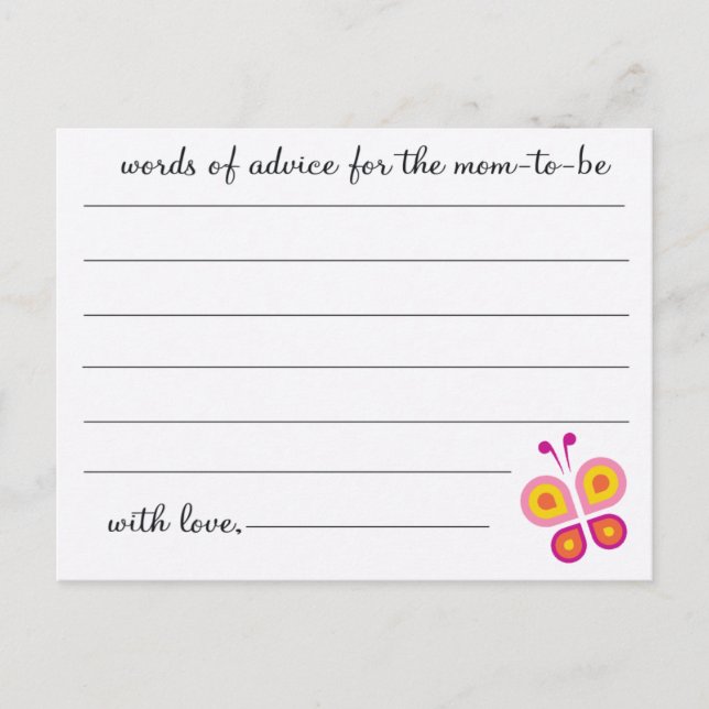 Papillon -Cartes de conseil Baby shower (Devant)