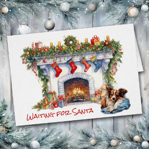 Papillon Chien attendre Père Noël Cheminée de Noël