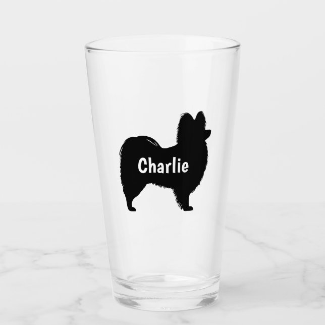 Papillon Chien Silhouette Boire sur mesure Verre (Devant)