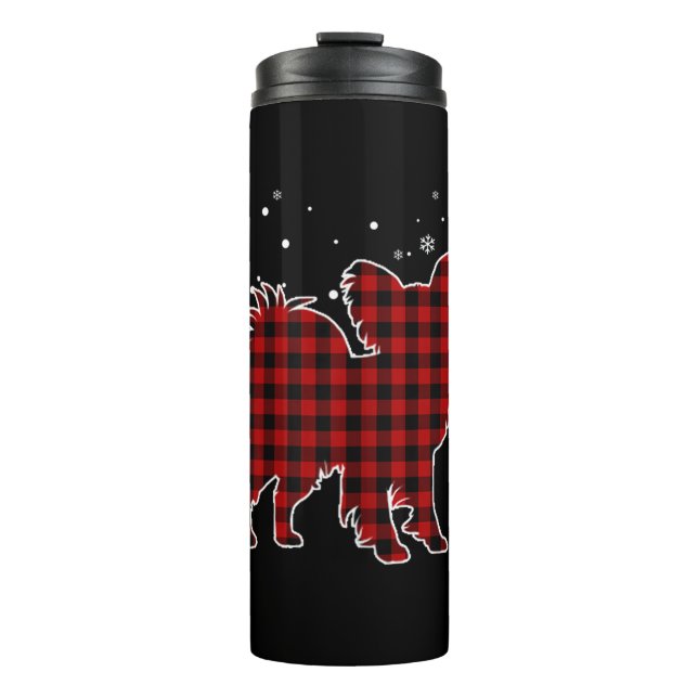 Papillon Christmas Dog Buffalo Kariert Thermosbecher (Vorderseite)