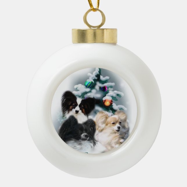 Papillon Christmas Geschenke Keramik Kugel-Ornament (Vorderseite)