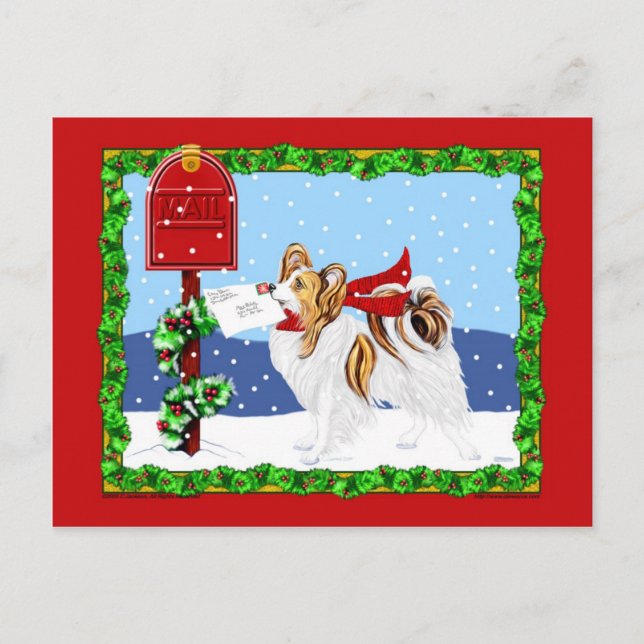 Papillon Christmas Mail Sable Feiertagspostkarte (Vorderseite)