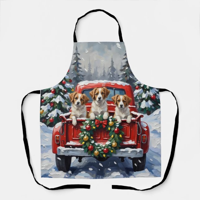 Papillon Christmas Red Truck Holiday Schürze (Vorderseite)