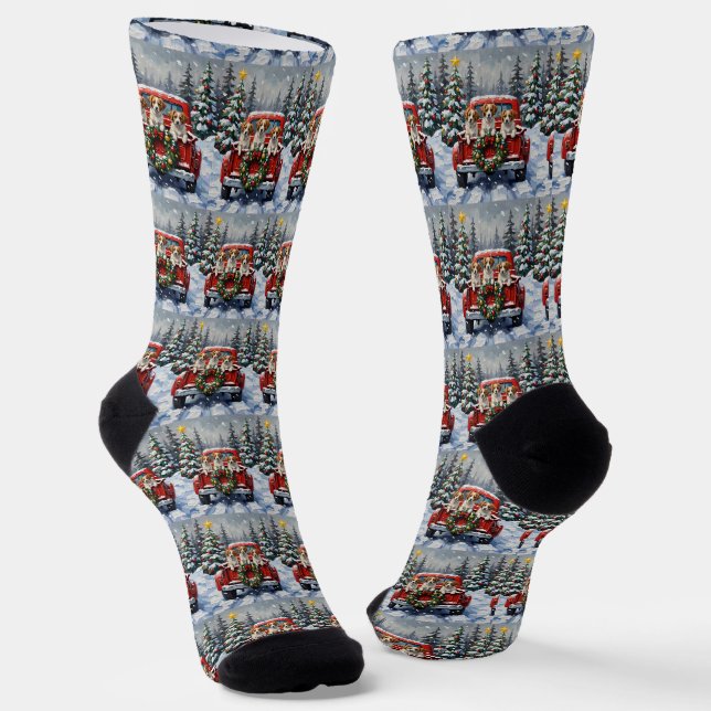 Papillon Christmas Red Truck Holiday Socken (Gewinkelt)
