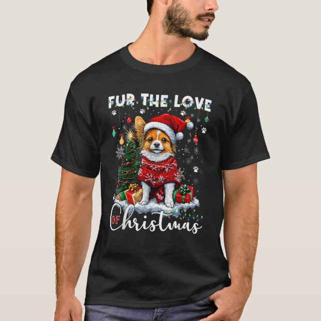 Papillon Christmas Tree Lights Decorations Dog Lov T-Shirt (Vorderseite)