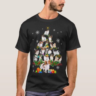Papillon Christmas Tree Lights Funny Dog Xmas Gesc T-Shirt