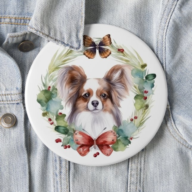 Papillon Christmas Wreath Festive Pup Button (Beispiel)