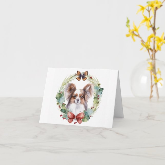 Papillon Christmas Wreath Festive Pup Karte (Gelbe Blume)