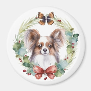 Papillon Christmas Wreath Festive Pup Magnet