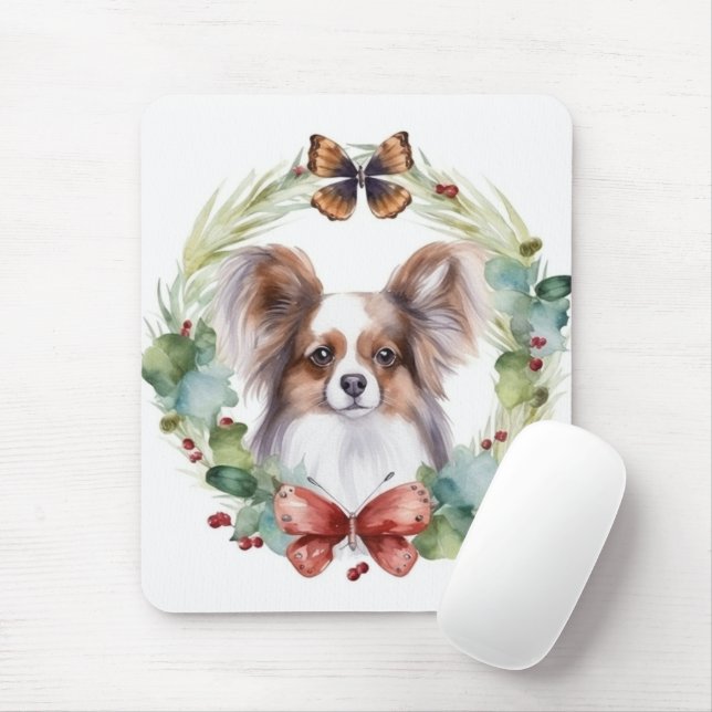Papillon Christmas Wreath Festive Pup Mousepad (Mit Mouse)