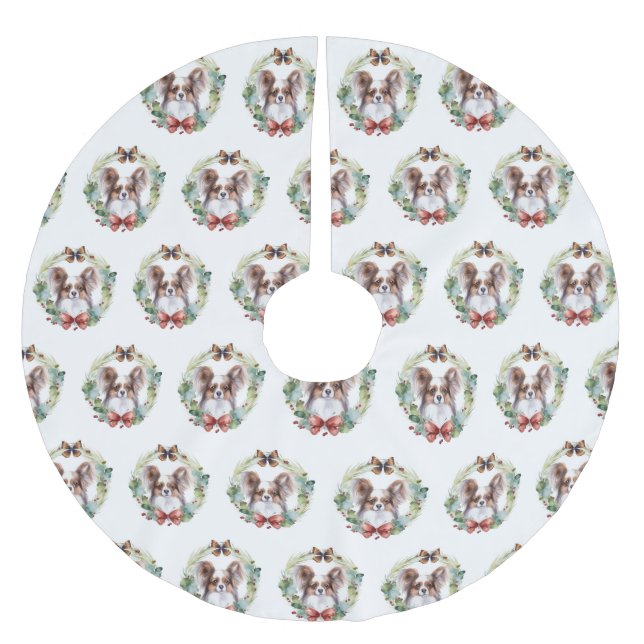 Papillon Christmas Wreath Festive Pup Polyester Weihnachtsbaumdecke (Vorderseite)