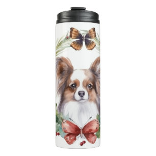 Papillon Christmas Wreath Festive Pup Thermosbecher