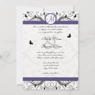Papillon Damas noir et violet Faire-part de mariag