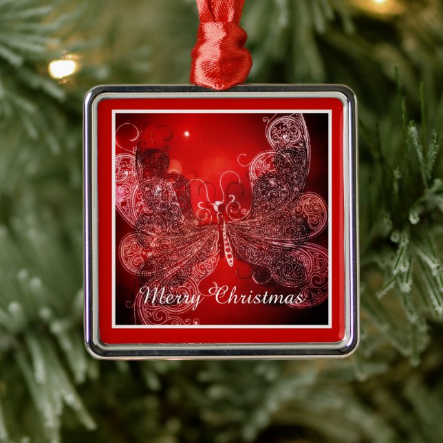 Papillon de Noël rouge et blanc Ornement en métal (Arbre)