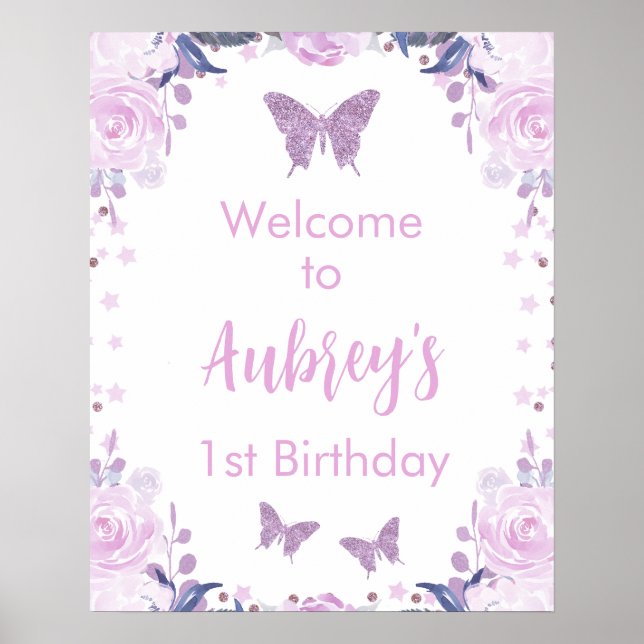 Papillon de Parties scintillant violet affiche de  (Devant)