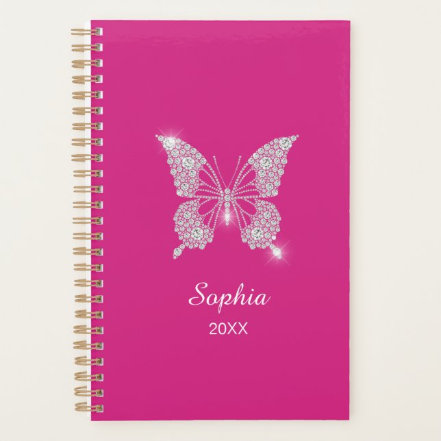 Papillon Diamants blancs, Nom du script, Fuchsia (Devant)