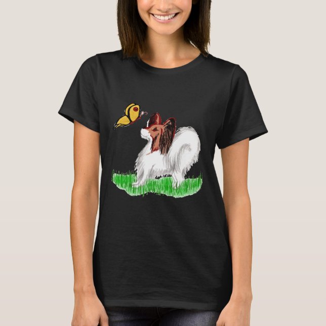 Papillon Dog and Butterfly T-Shirt (Vorderseite)