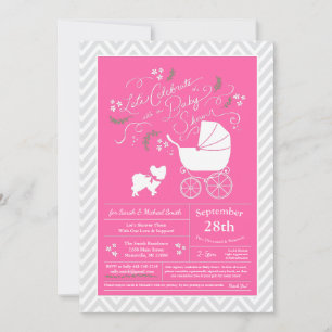 Papillon Dog Baby Shower Pink Girl Einladung