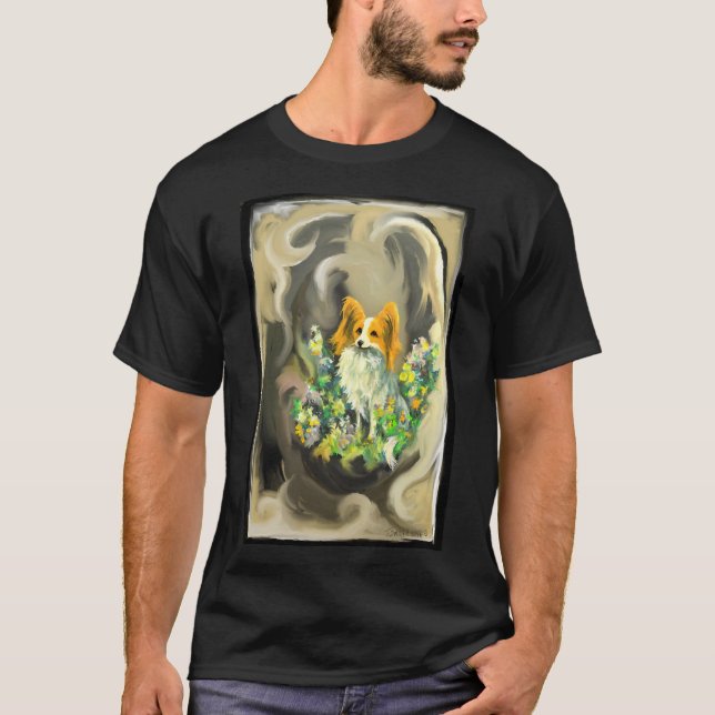 Papillon~dog~Blume~~Liebe T-Shirt (Vorderseite)