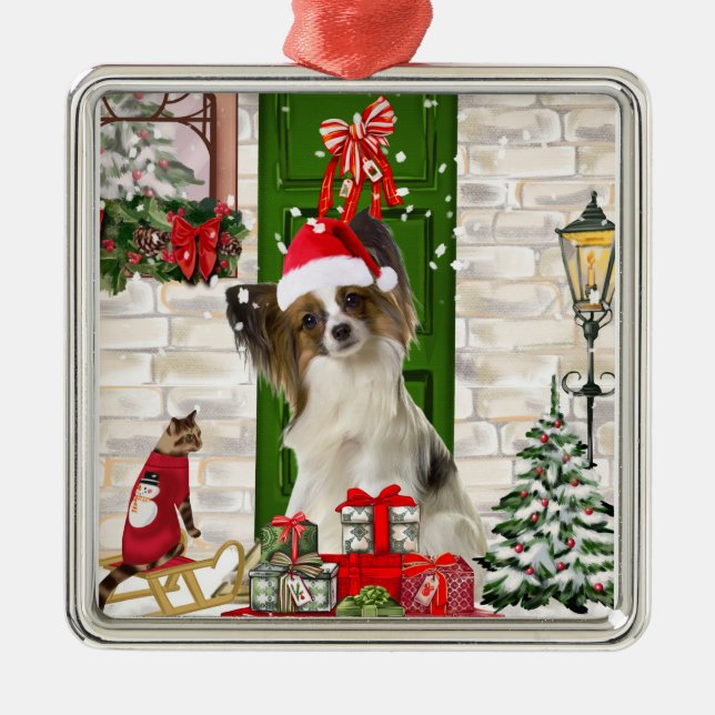 Papillon Dog Christmas Ornament Aus Metall (Vorne)