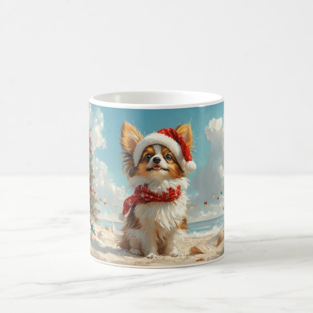 Papillon Dog Christmas Vintag Beach Kaffeetasse (Mittel)