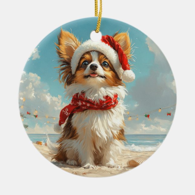 Papillon Dog Christmas Vintag Beach Keramik Ornament (Vorne)