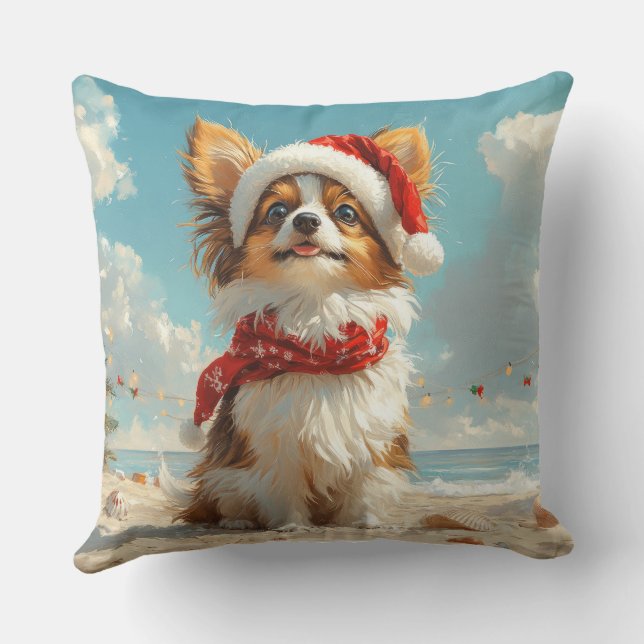 Papillon Dog Christmas Vintag Beach Kissen (Rückseite)