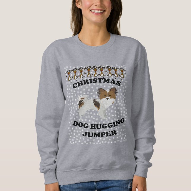 Papillon Dog Hugging Sweatshirt (Vorderseite)