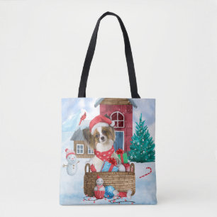 Papillon Dog im Schnee Weihnachtshundehaus Tasche