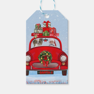 Papillon Dog in Auto mit dem Weihnachtsmann Geschenkanhänger