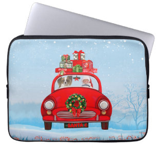 Papillon Dog in Auto mit dem Weihnachtsmann Laptopschutzhülle