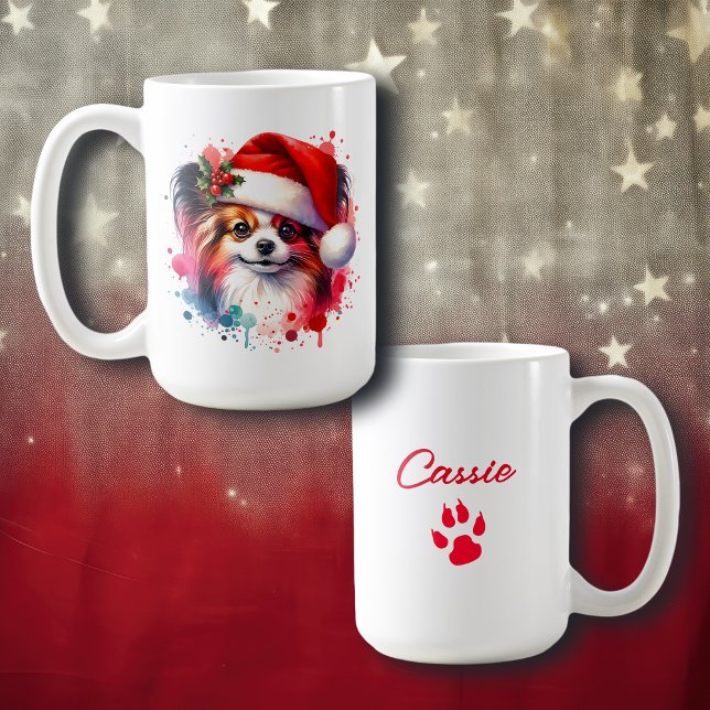 Papillon Dog in der Weihnachtsmannmütze Weihnachte Kaffeetasse (Von Creator hochgeladen)