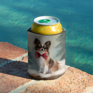 Papillon Dog in Schnee Weihnachten Dosenkühler