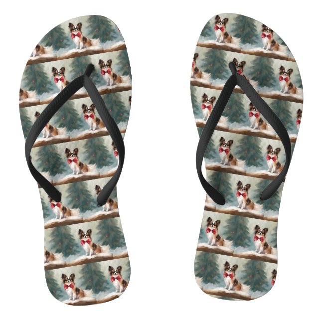 Papillon Dog in Schnee Weihnachten Flip Flops (Fußbett)