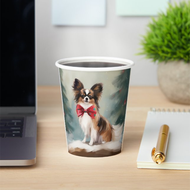 Papillon Dog in Schnee Weihnachten Pappbecher (InSitu)