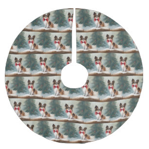 Papillon Dog in Schnee Weihnachten Polyester Weihnachtsbaumdecke