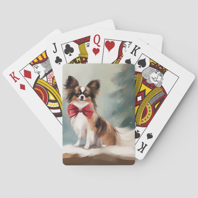 Papillon Dog in Schnee Weihnachten Spielkarten (Rückseite)