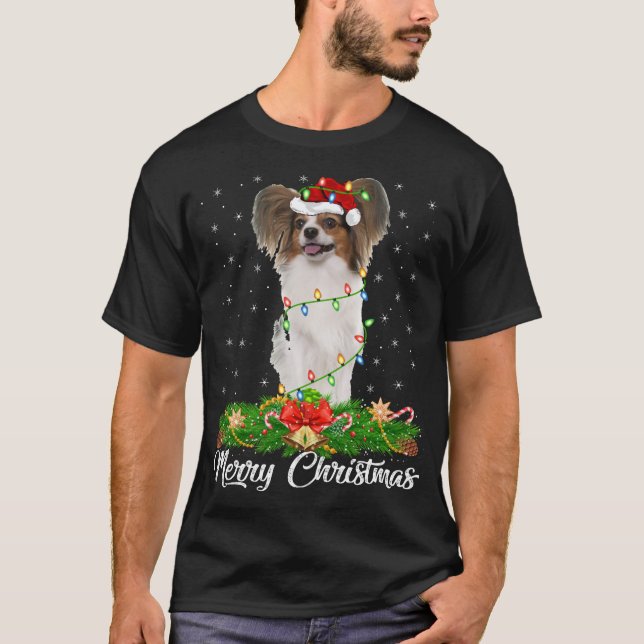 Papillon Dog Lover Weihnachtsmannmütze Papillon Ch T-Shirt (Vorderseite)