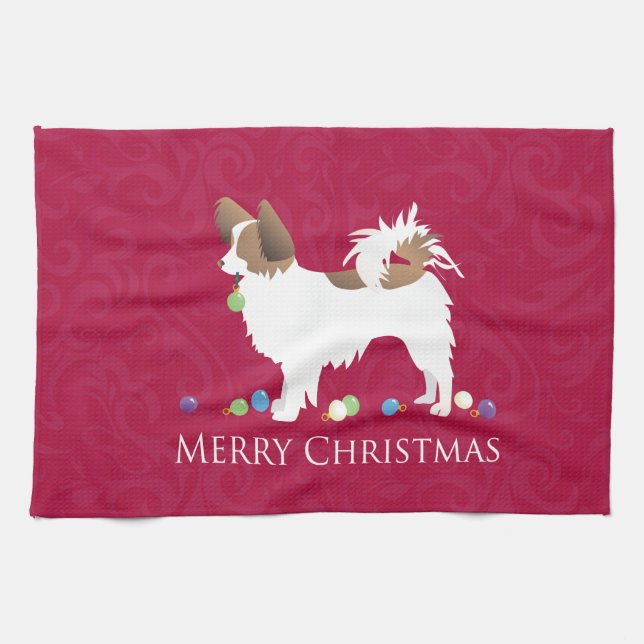 Papillon Dog Merry Christmas Design Handtuch (Horizontal)