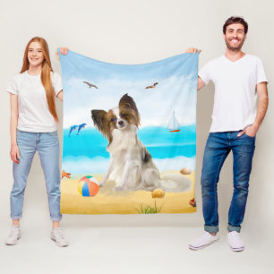 Papillon Dog on Beach Fleecedecke