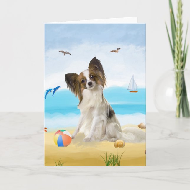 Papillon Dog on Beach  Karte (Vorderseite)